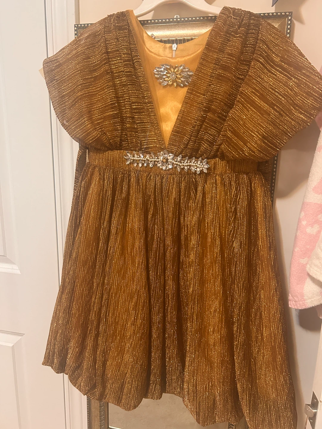 Girls Gold Sparkle Dress with Embellishments