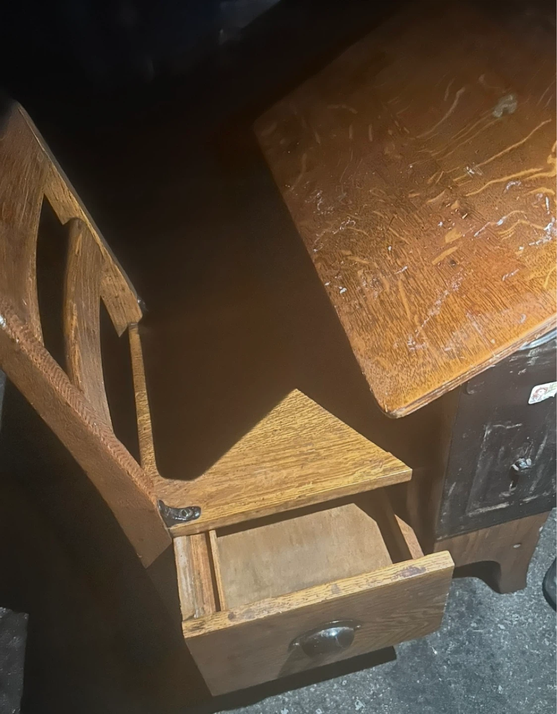 Antique Oak School Desk with Chair storage bottom - photo 2