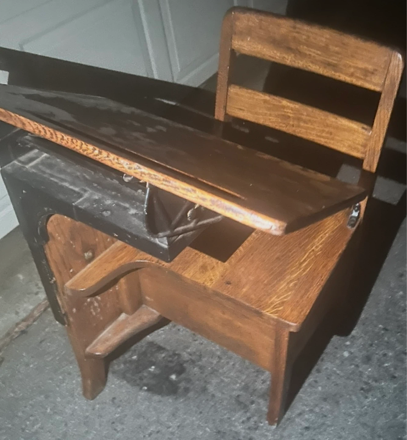 Antique Oak School Desk with Chair storage bottom - photo 5