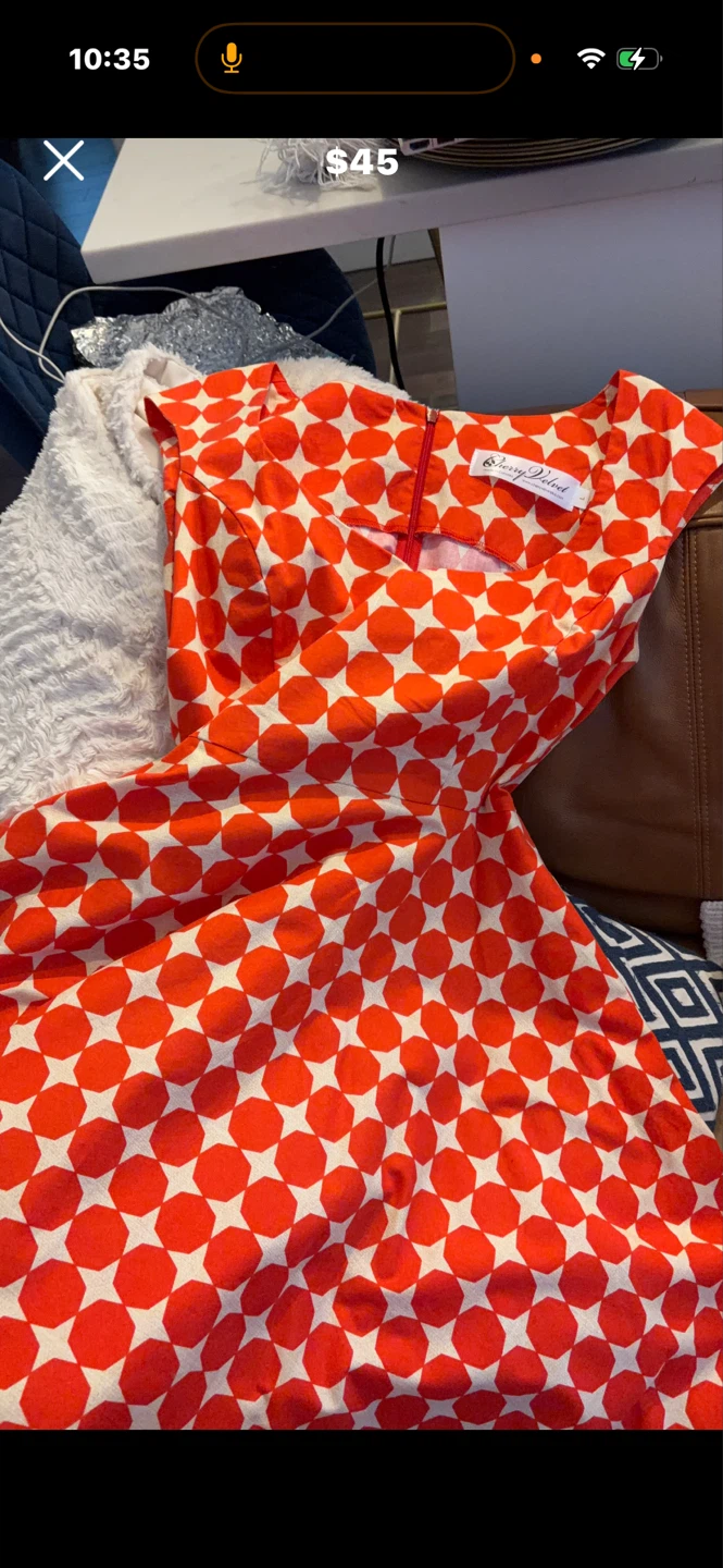 Cherry Velvet orange and white patterned dress - Size L