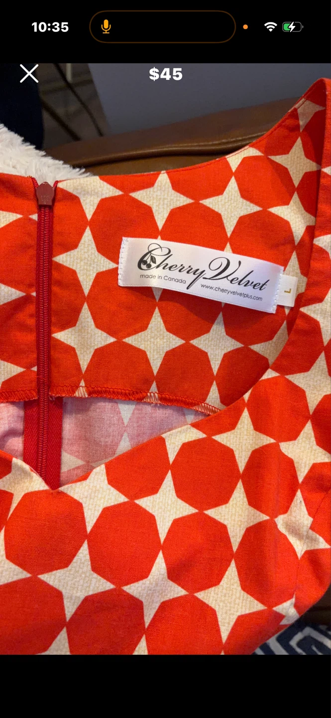 Cherry Velvet orange and white patterned dress - Size L - photo 2