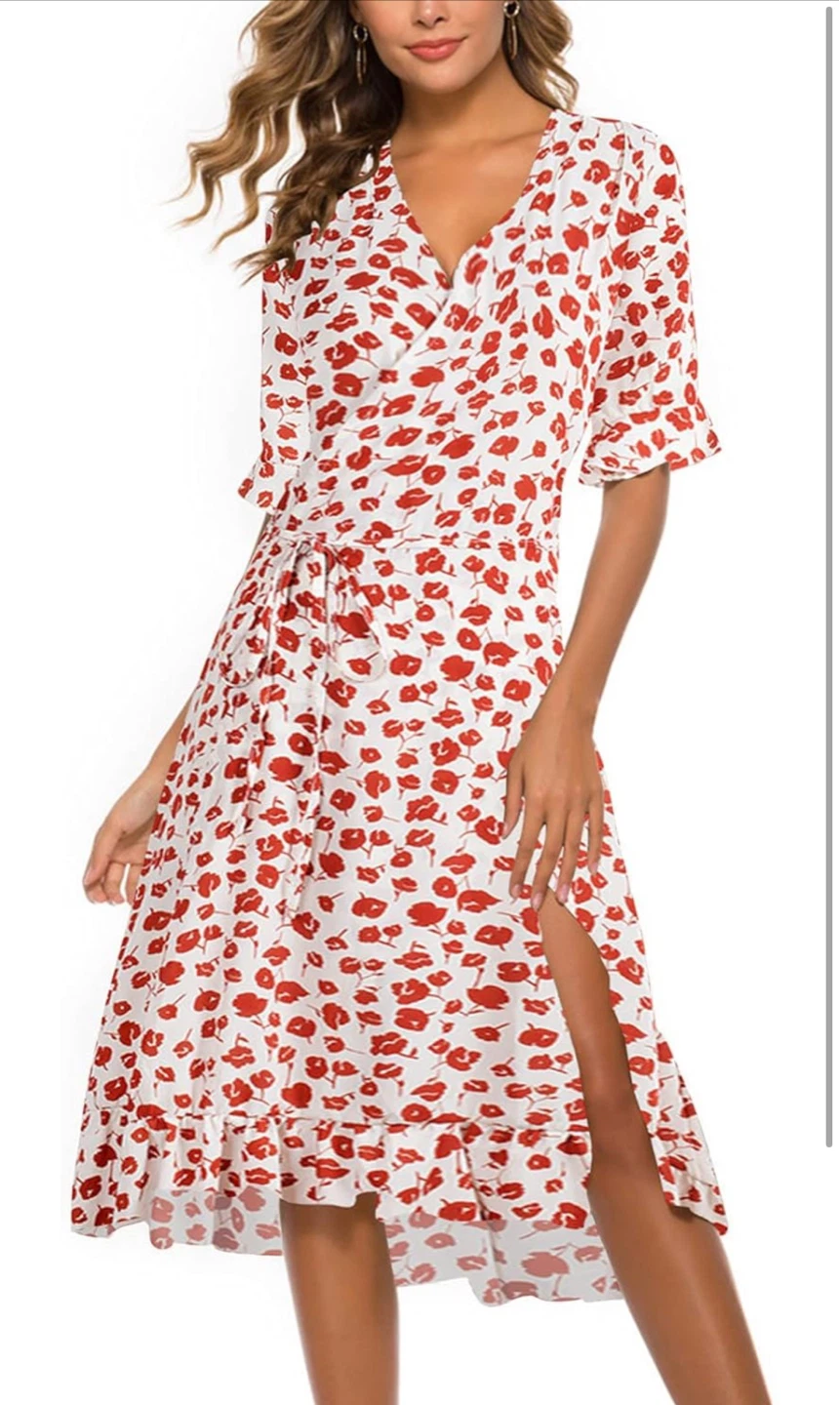 NEW Nantersan White Floral Chiffon Wrap Midi Dress – Size M 🌸 - photo 2