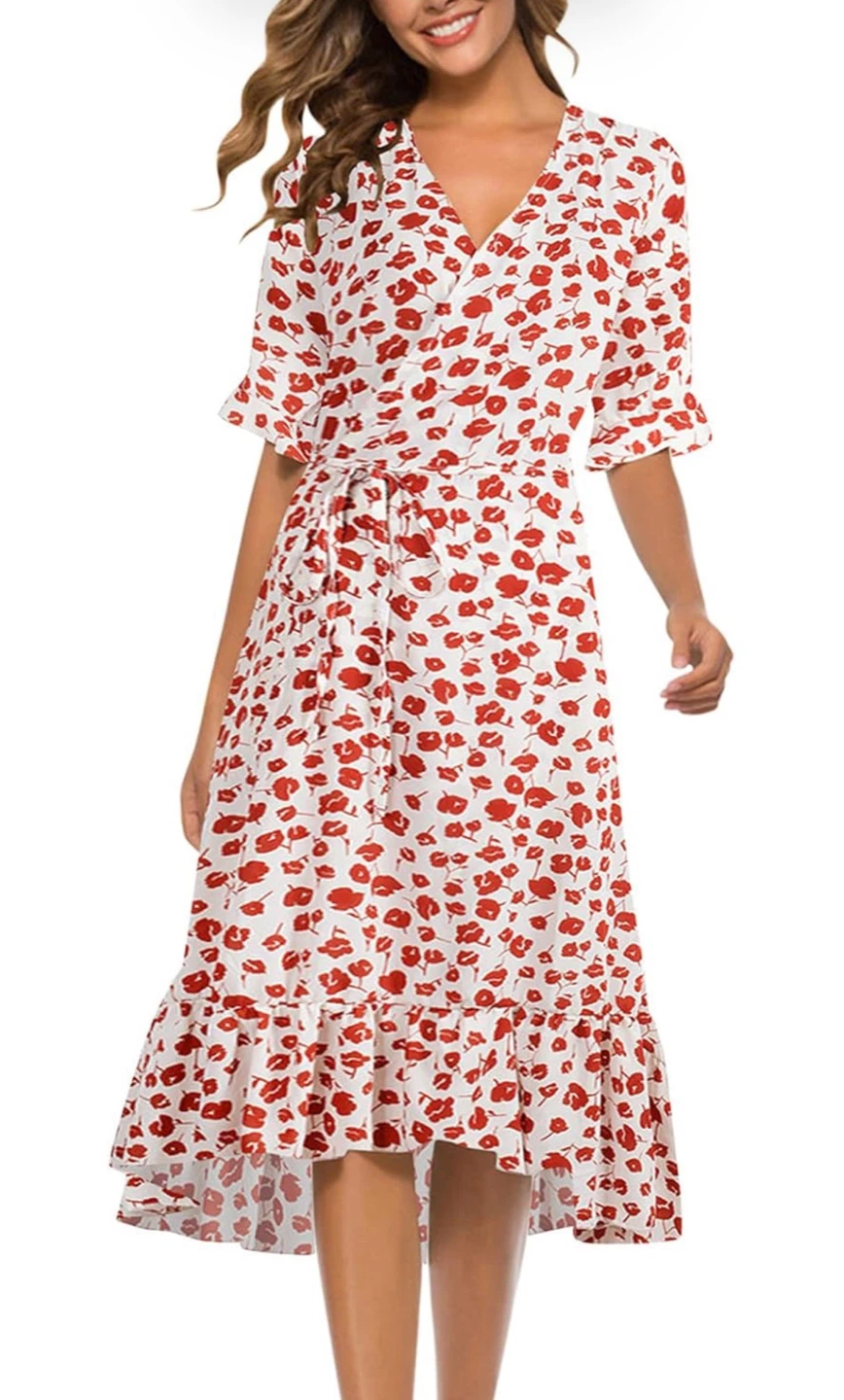 NEW Nantersan White Floral Chiffon Wrap Midi Dress – Size M 🌸