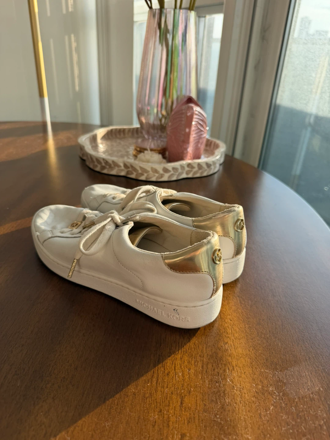 Michael Kors White Leather Gold Accents Sneakers