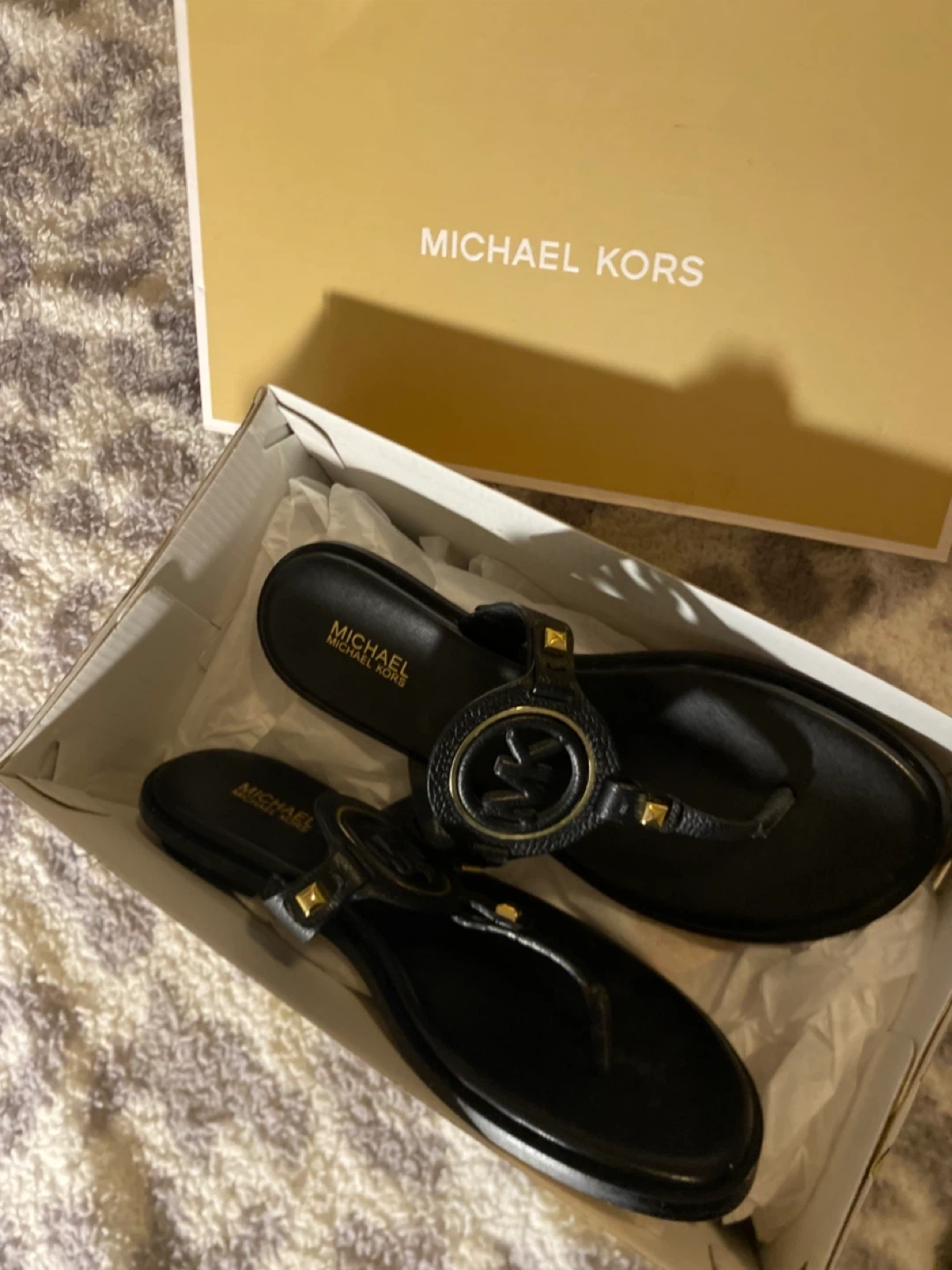 Michael Kors Black Thong Sandals with MK Logo