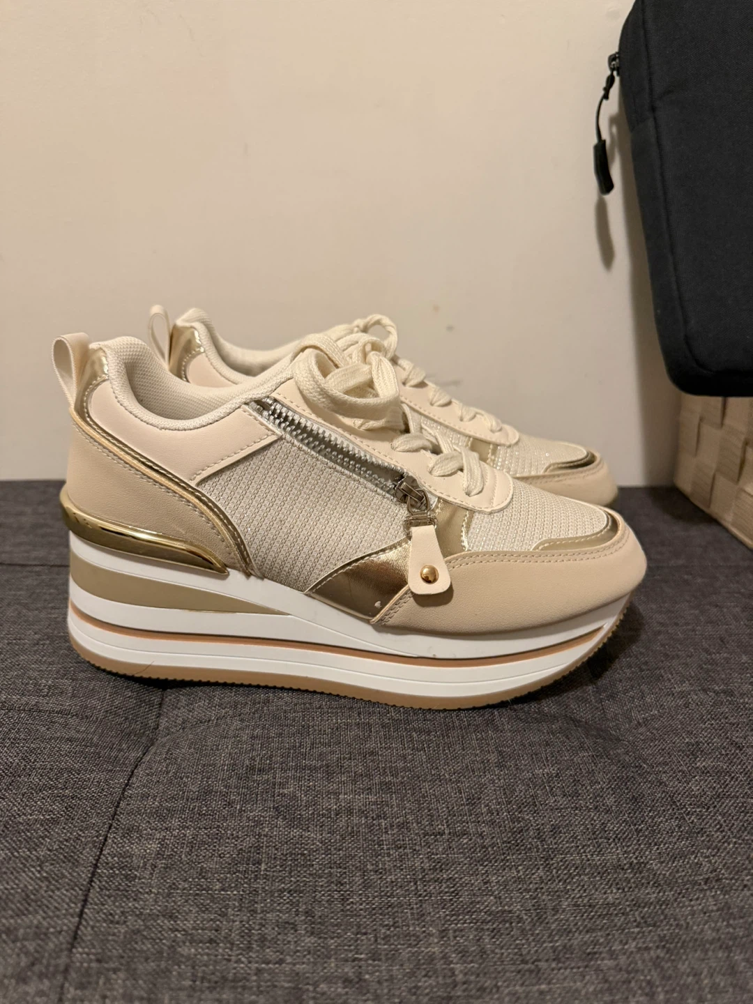Women's Platform Sneakers - Beige/Gold - photo 4