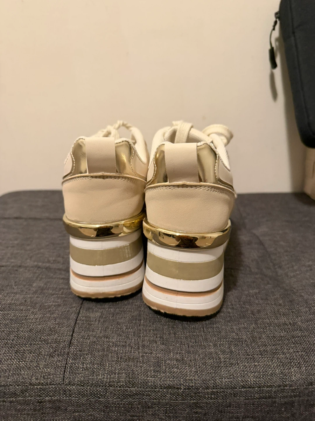 Women's Platform Sneakers - Beige/Gold - photo 3