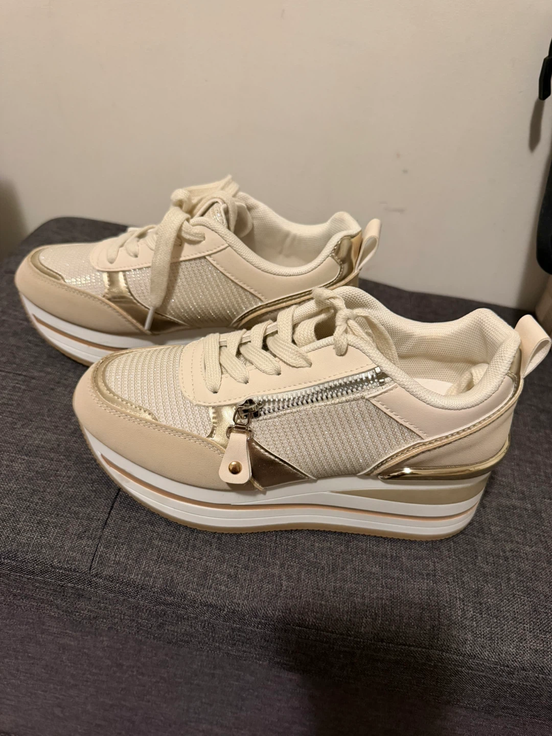 Women's Platform Sneakers - Beige/Gold - photo 2