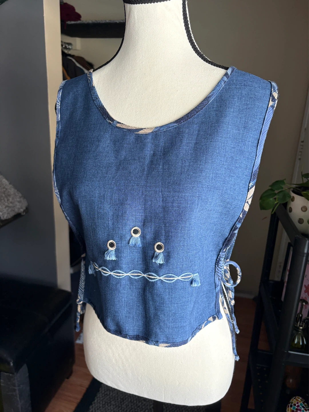 Tobi Blue Denim-Look Sleeveless Top