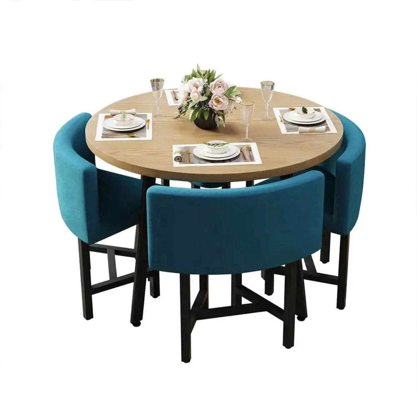 Set of 4 - Teal Velvet Chairs- New never used - photo 3