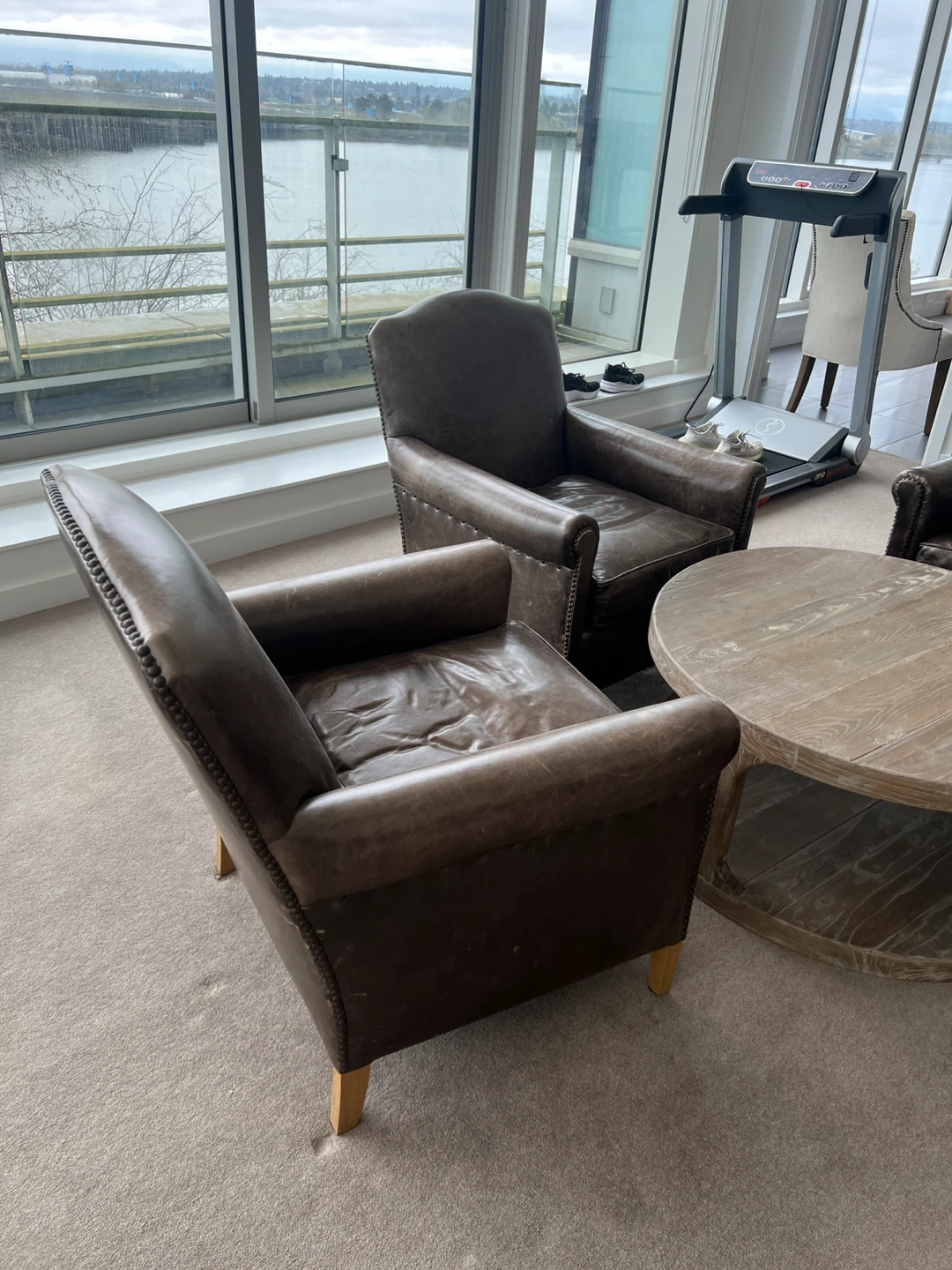 Restoration Hardware Brown Leather Accent Chair Set - photo 4