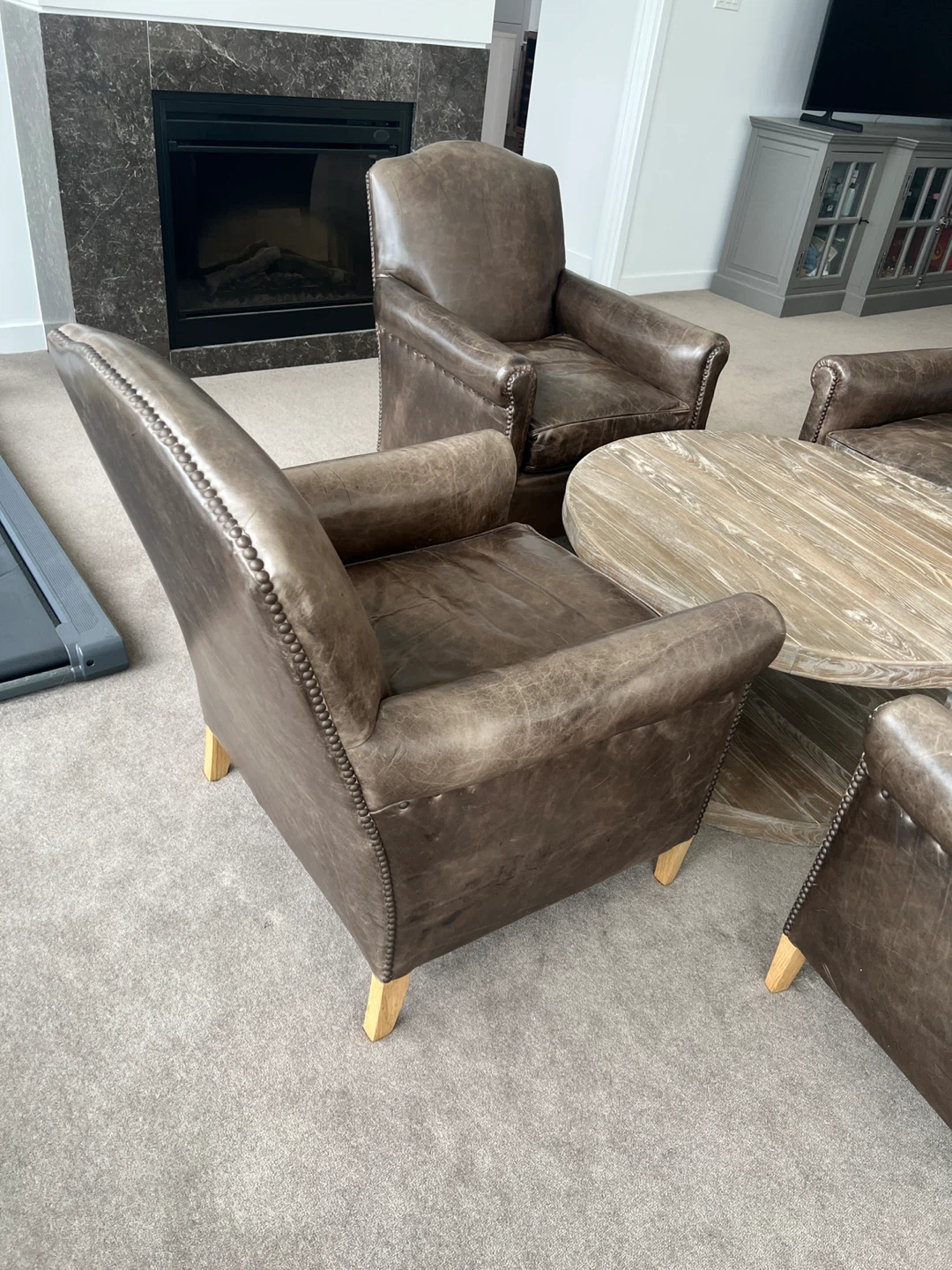 Restoration Hardware Brown Leather Accent Chair Set - photo 3