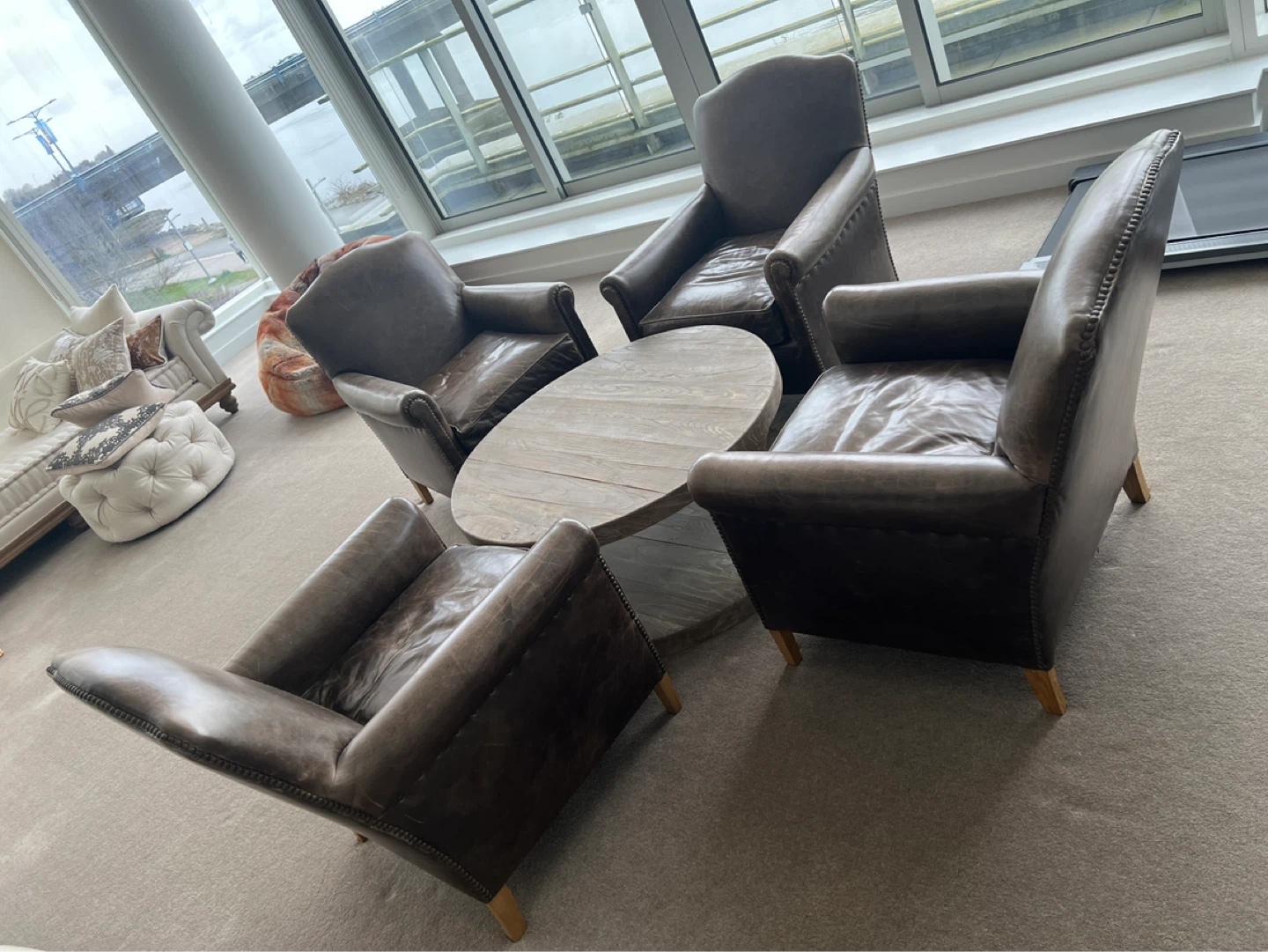 Restoration Hardware Brown Leather Accent Chair Set