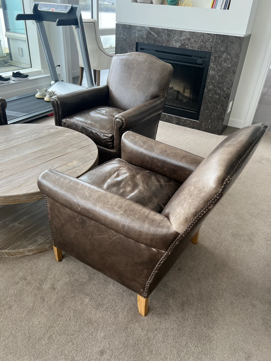 Restoration Hardware Brown Leather Accent Chair Set - photo 5
