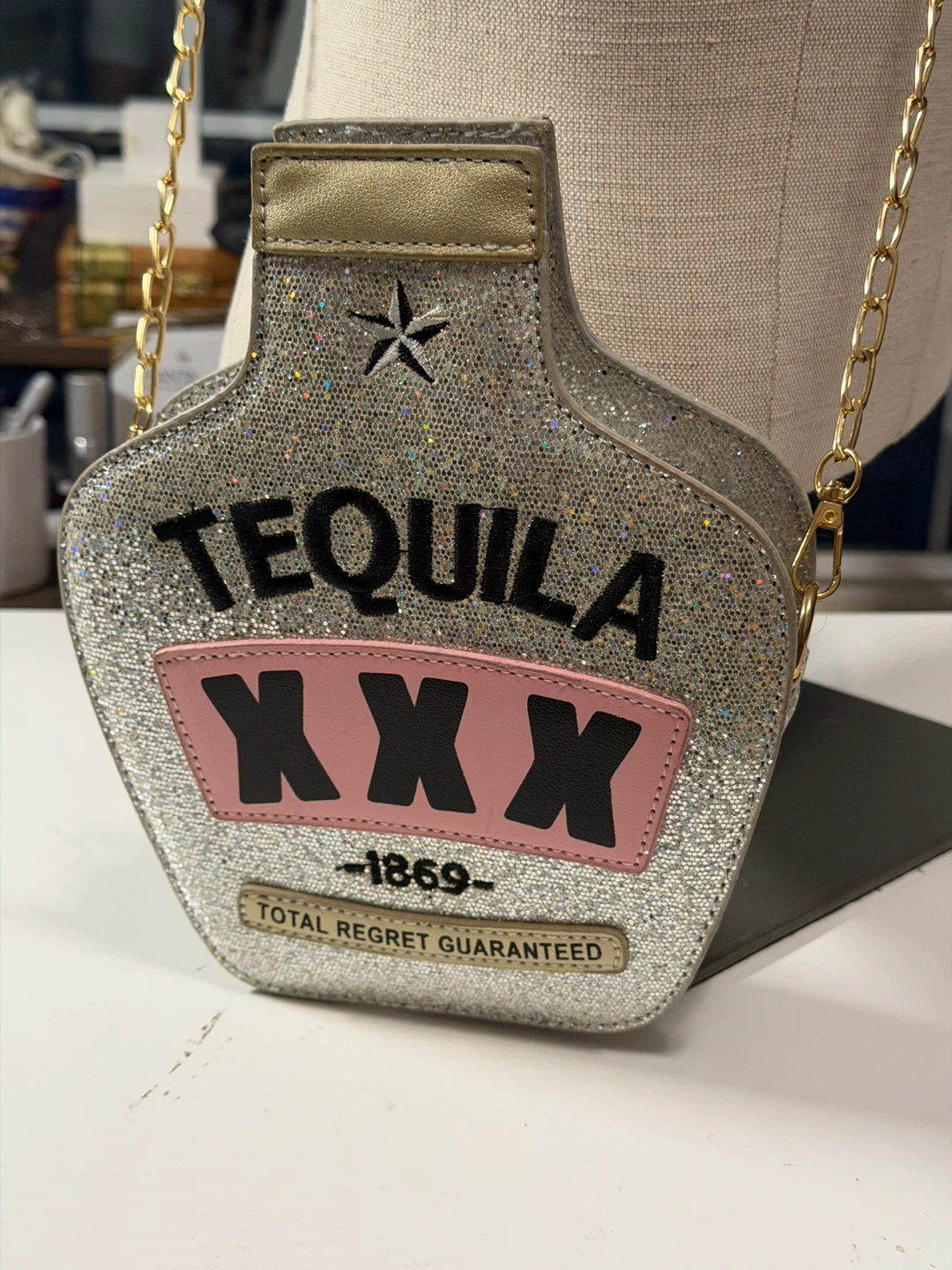 Silver Glitter Tequila Bottle Shaped Crossbody Bag - photo 2
