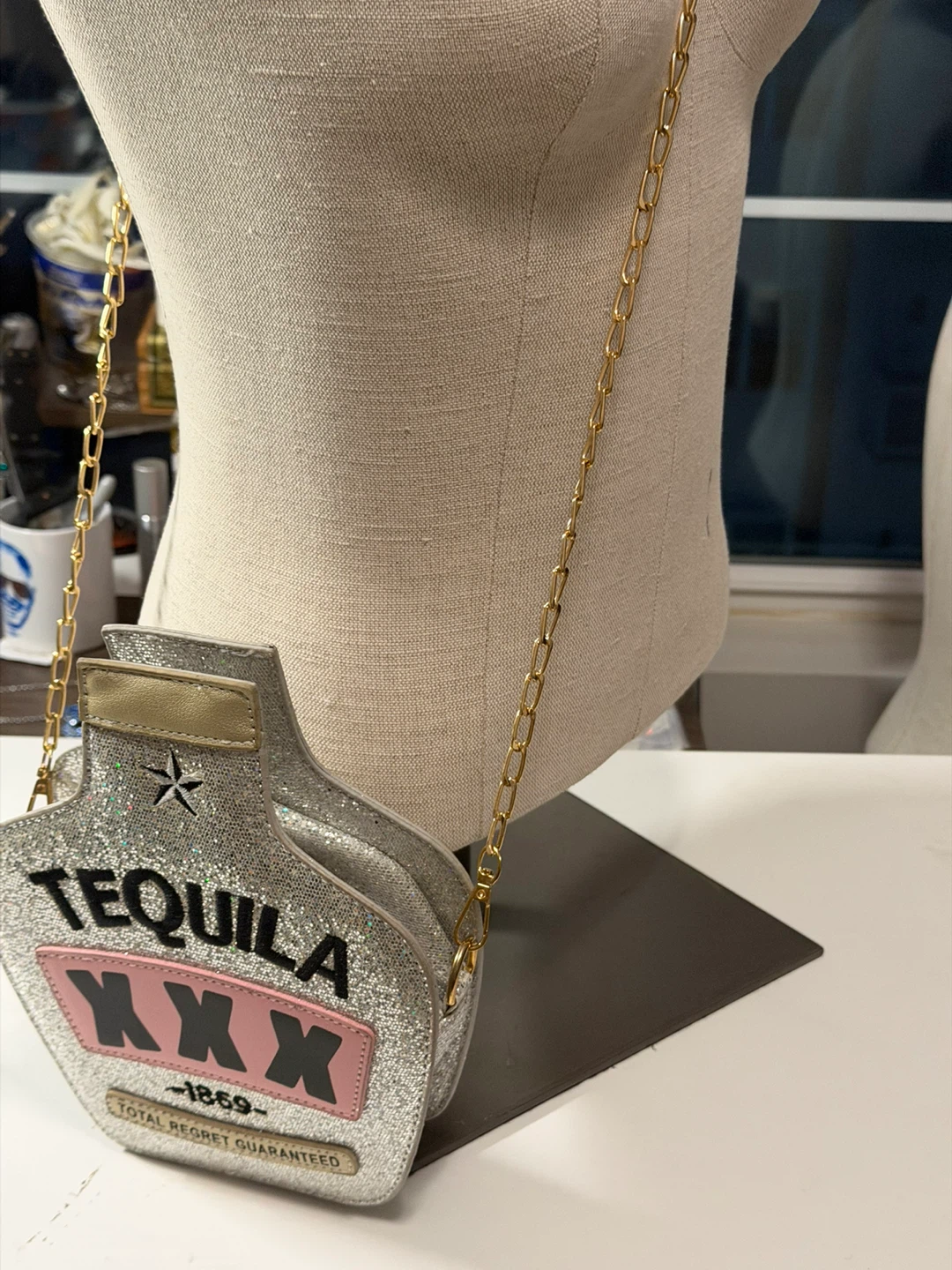 Silver Glitter Tequila Bottle Shaped Crossbody Bag - photo 3