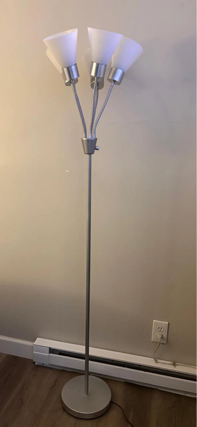 Silver Floor Lamp with 5 Adjustable Spotlights