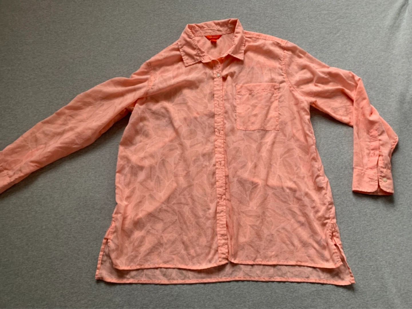 Ladies Peach Coloured Leaf Print Button-Up Shirt - Size XL
