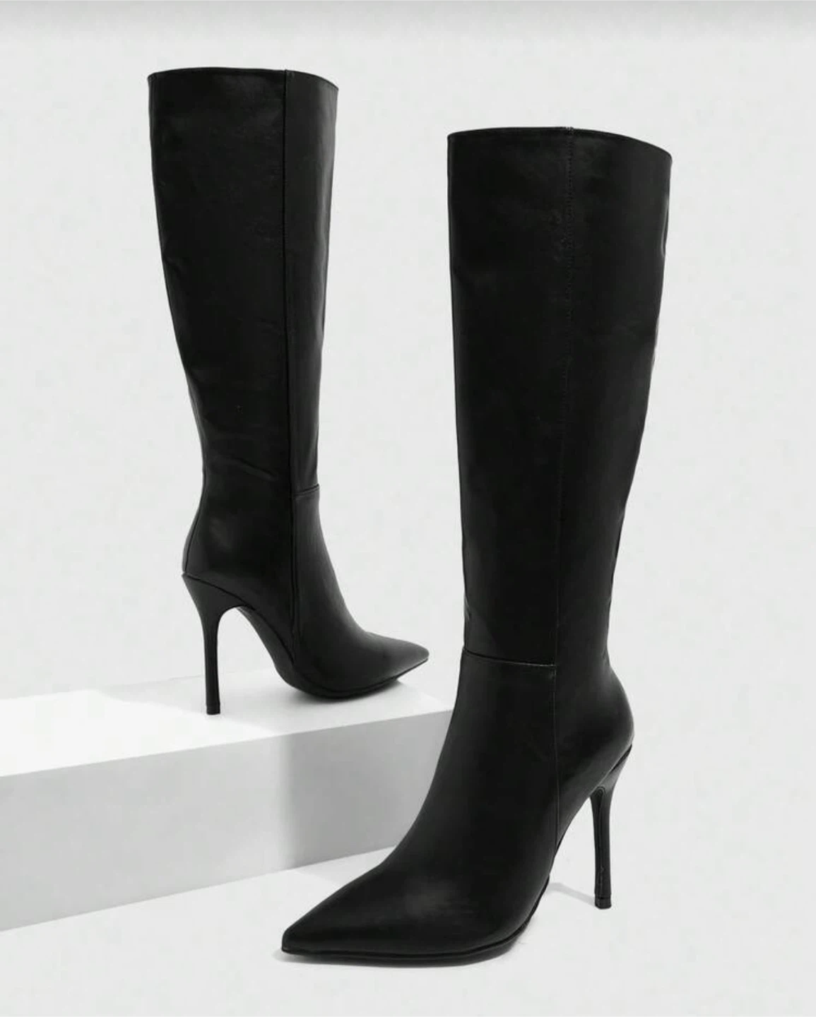 Black Leather Knee-High Boots