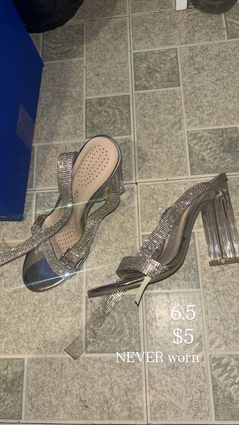 Silver Rhinestone Block Heels Size 6.5