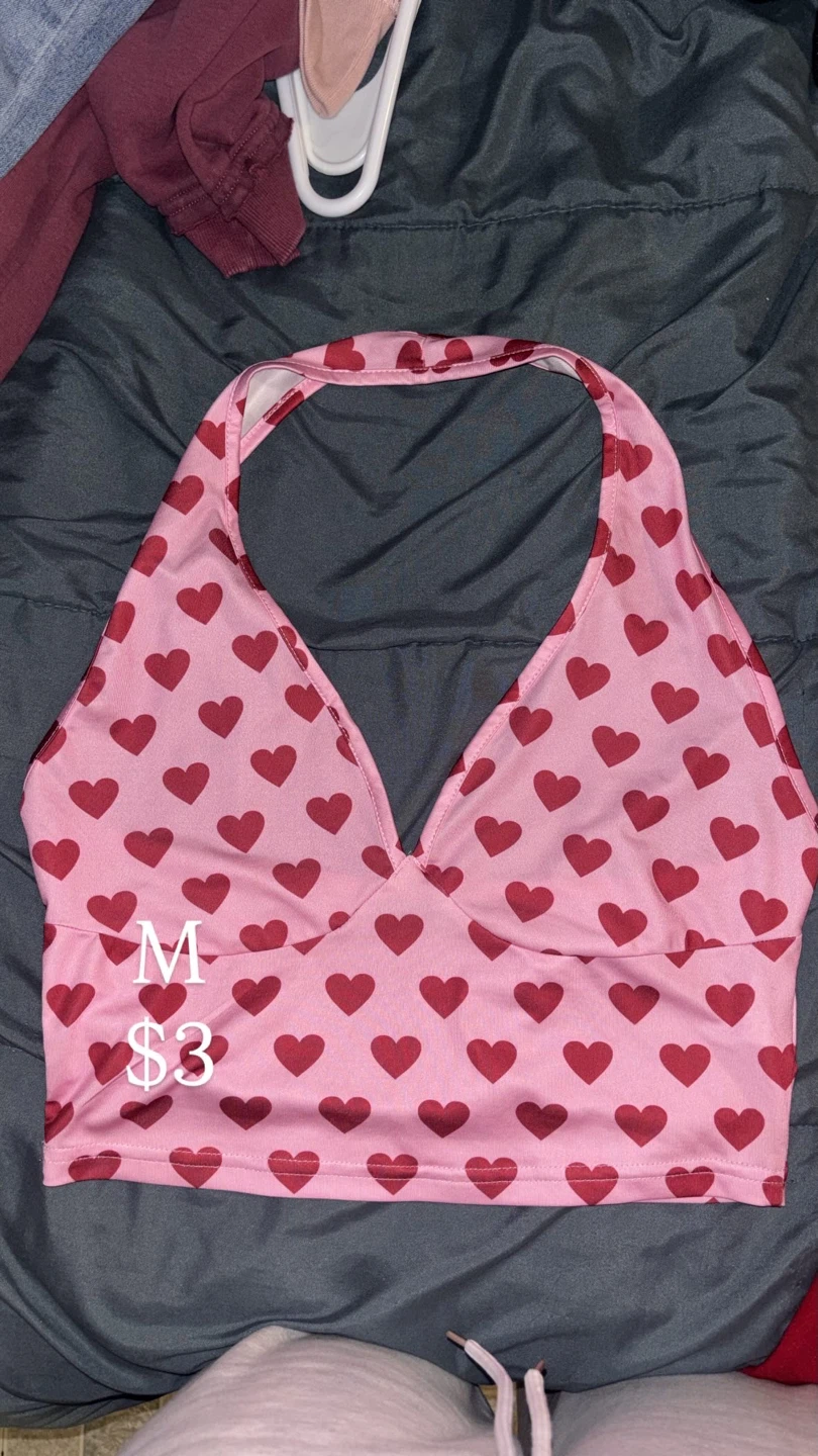 Pink Heart Print Halter Top - Size M