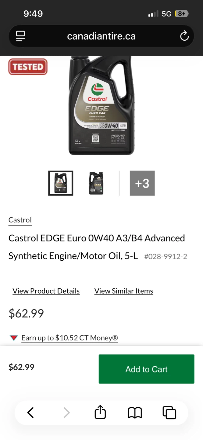 Castrol EDGE Euro 0W40 A3/B4 Advanced Synthetic Engine Oil, 5-L