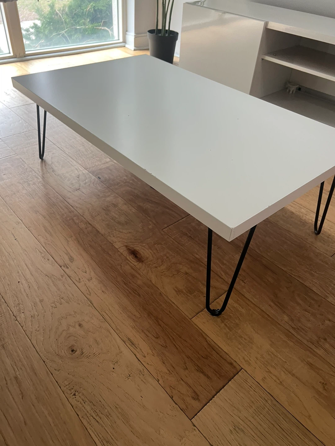 White Coffee Table with Black Metal Legs