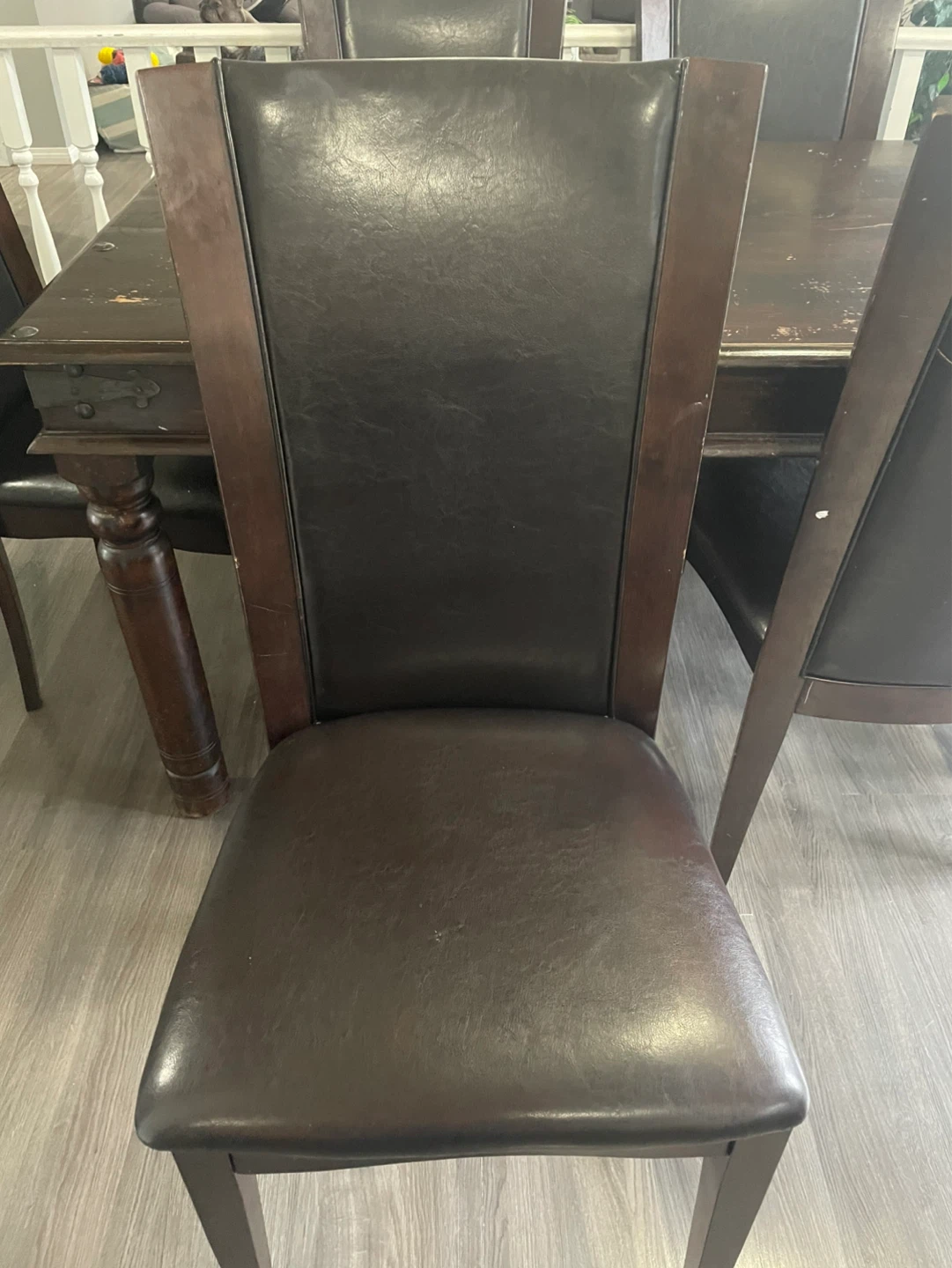 Free Dark Wood Dining Table with 8  Faux Leather Chairs - photo 2