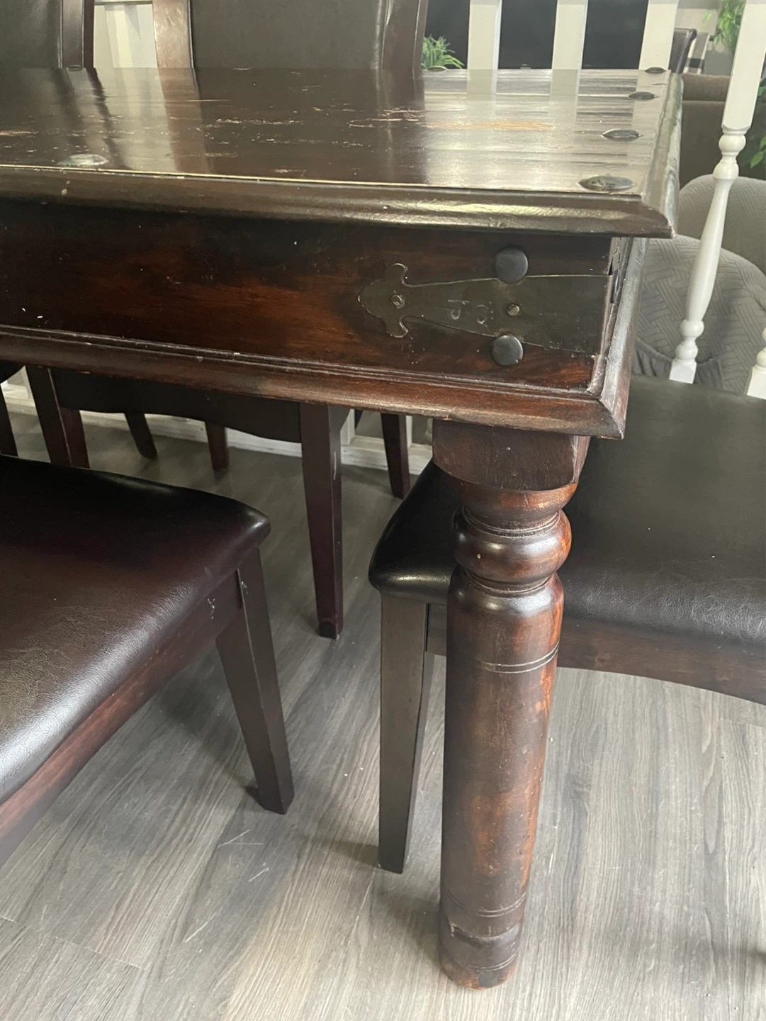 Free Dark Wood Dining Table with 8  Faux Leather Chairs - photo 4