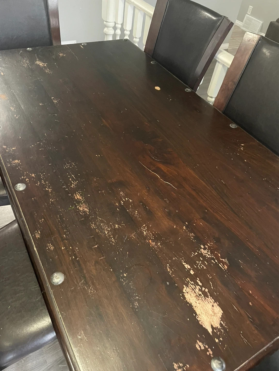 Free Dark Wood Dining Table with 8  Faux Leather Chairs - photo 3