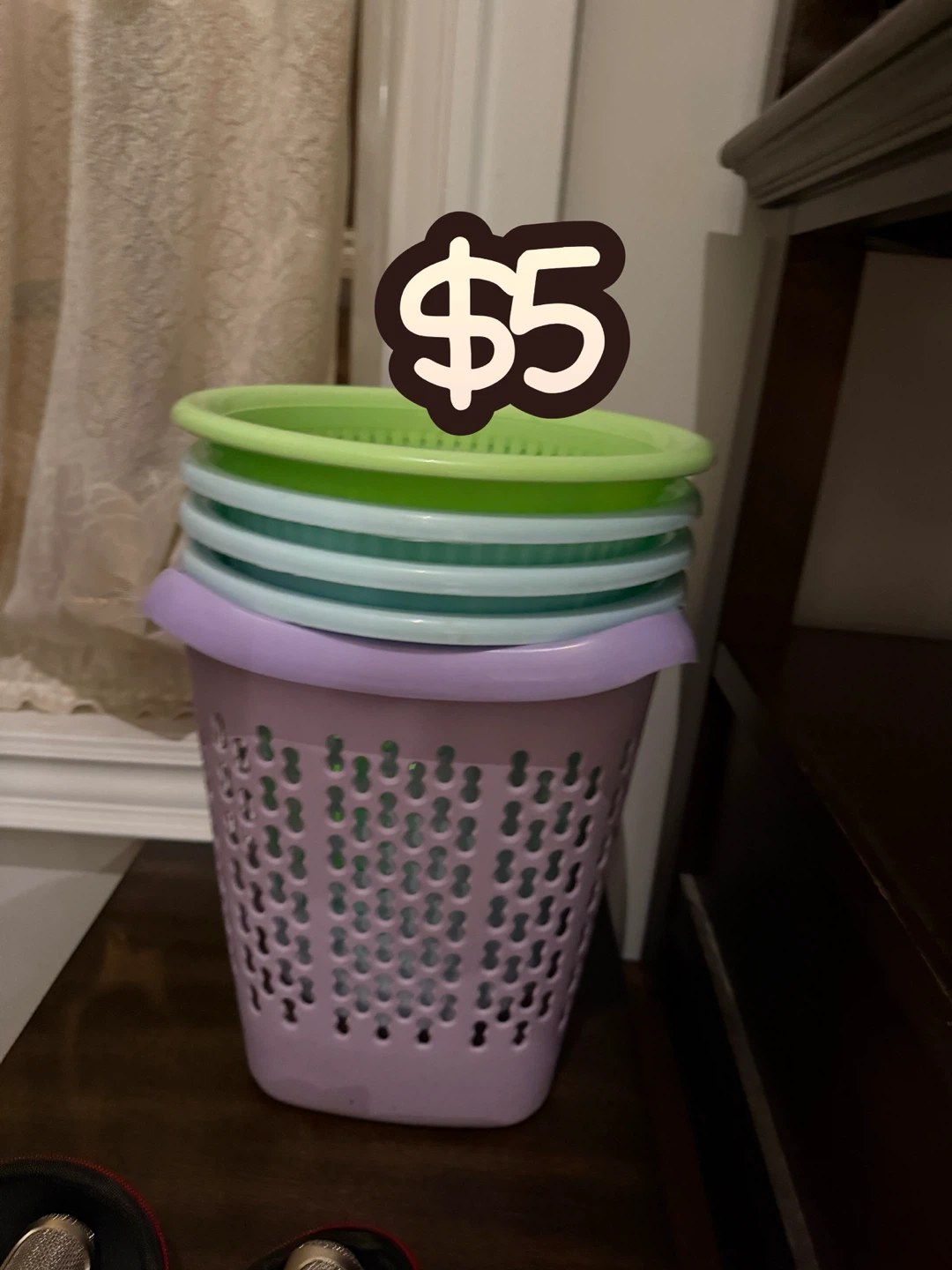 Stack of 4 Plastic Laundry Baskets/Tubs