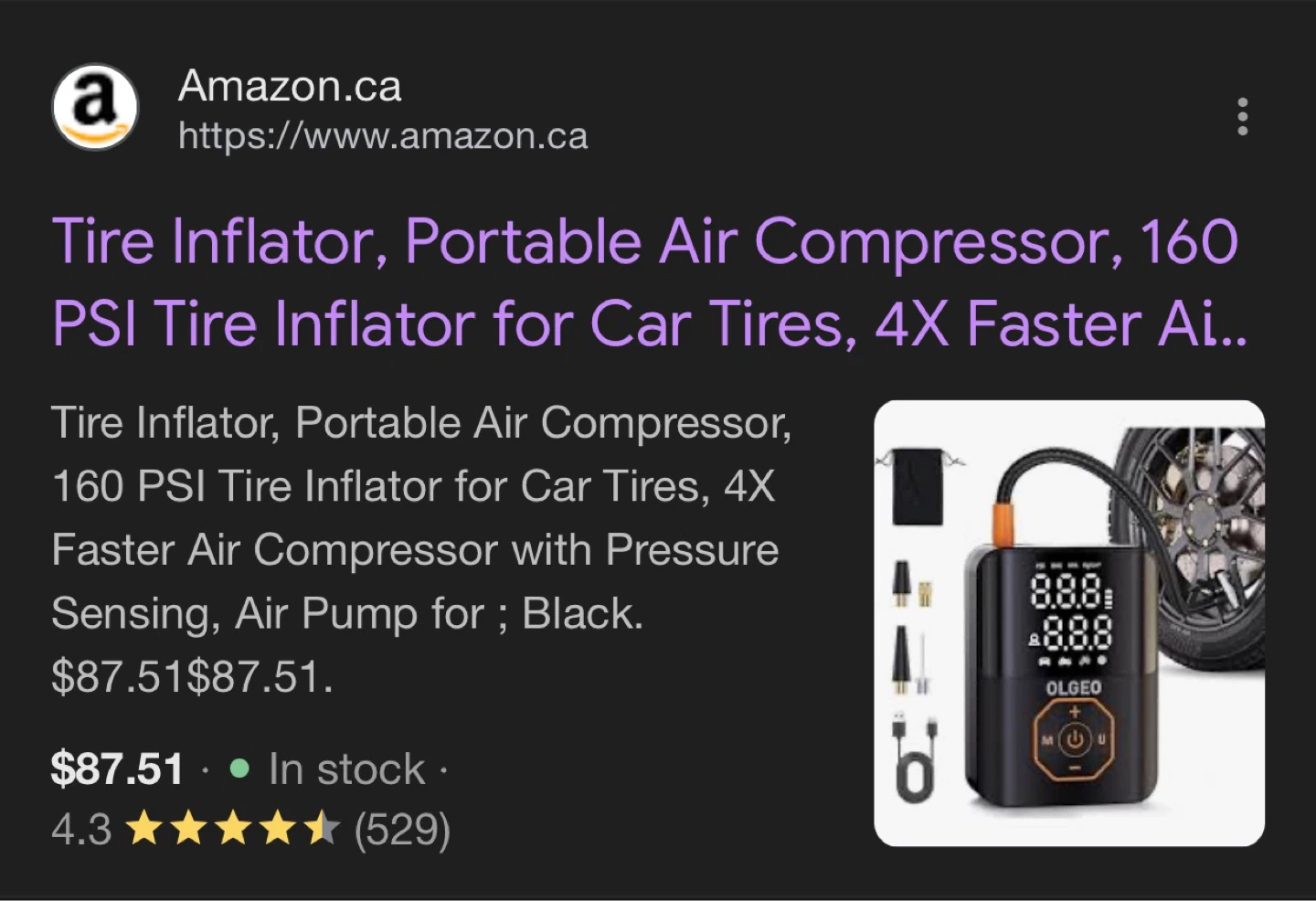 Olgeo rechargeable Tire Inflator (upto 160 psi) - photo 3