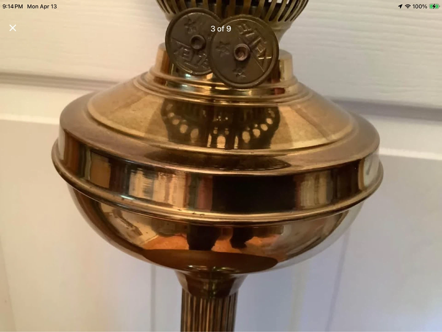 Ant Brass Banquet Eltex Duplex Oil Lamp w Frosted Etched Globe 🐞 - photo 3