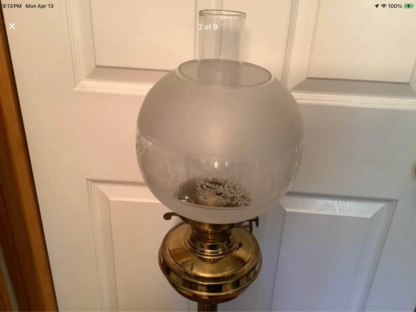 Ant Brass Banquet Eltex Duplex Oil Lamp w Frosted Etched Globe 🐞 - photo 2