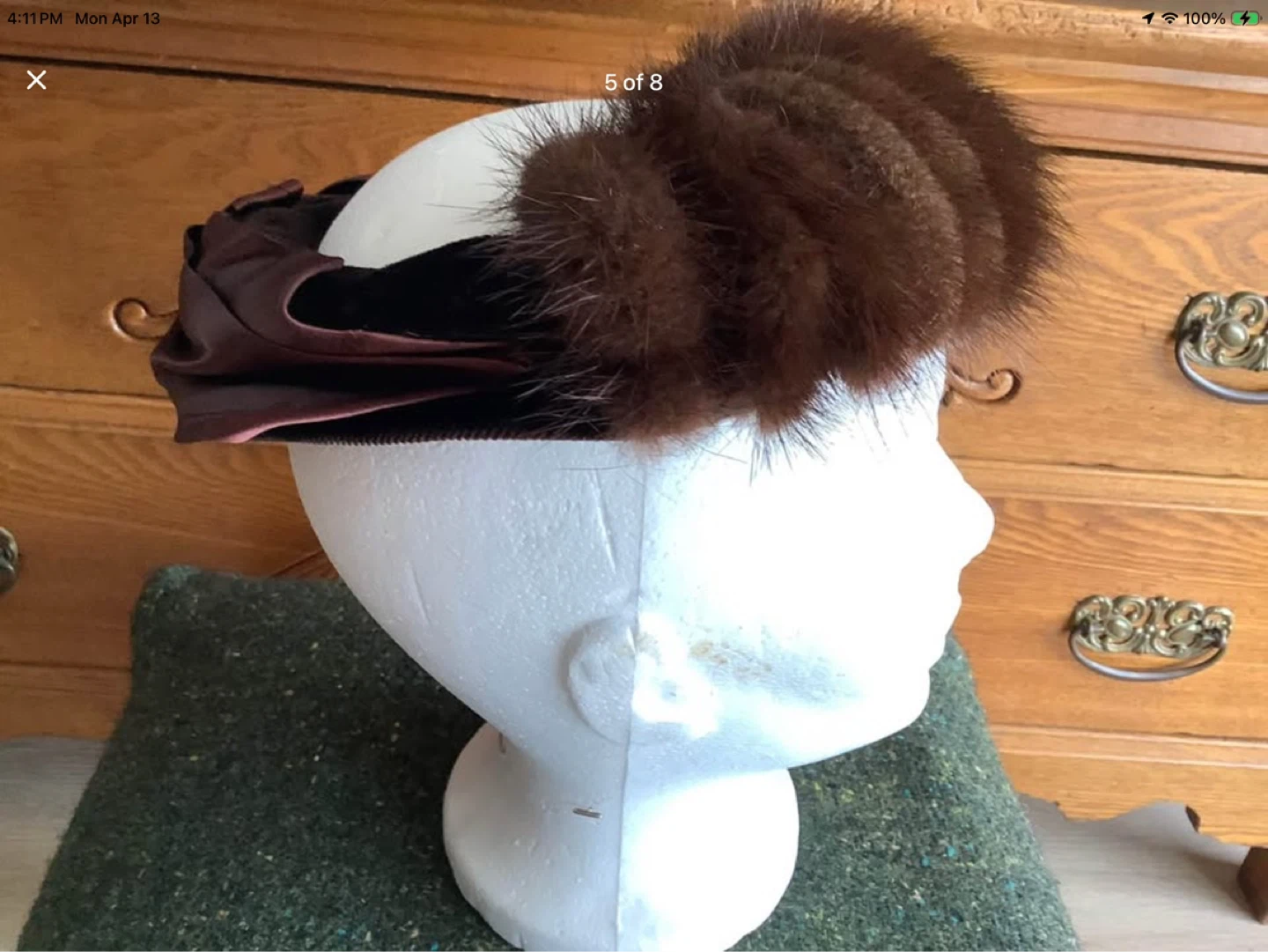 #5 Vtg Mink & Velvet Ringlet Open Crown Style Ladies Hat 🐞 - photo 5