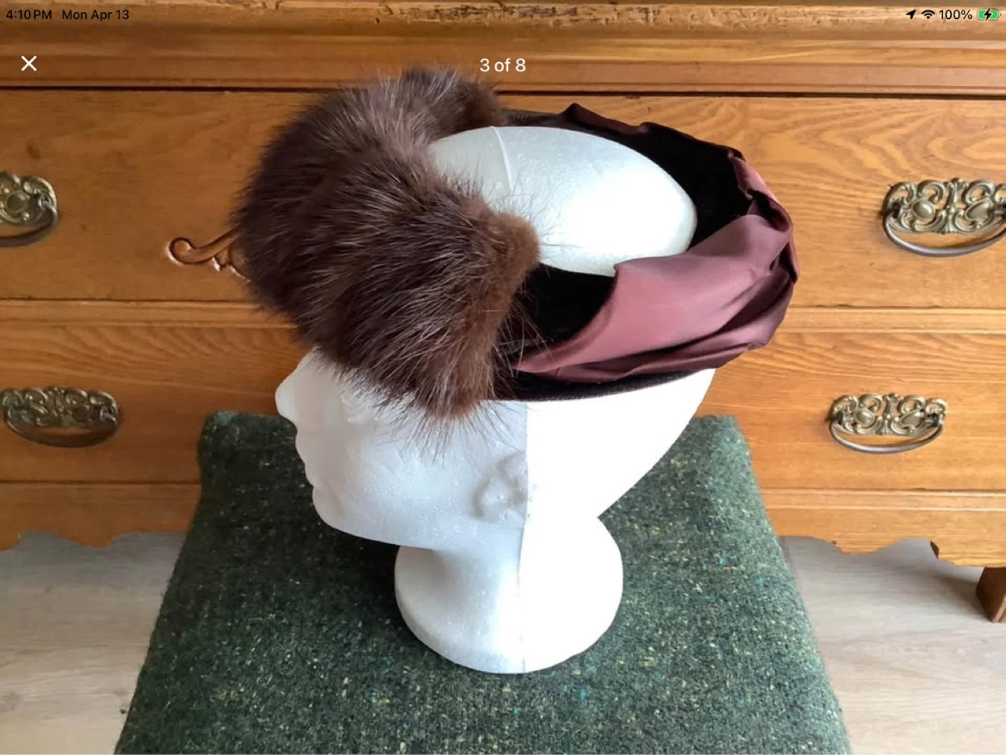 #5 Vtg Mink & Velvet Ringlet Open Crown Style Ladies Hat 🐞 - photo 3