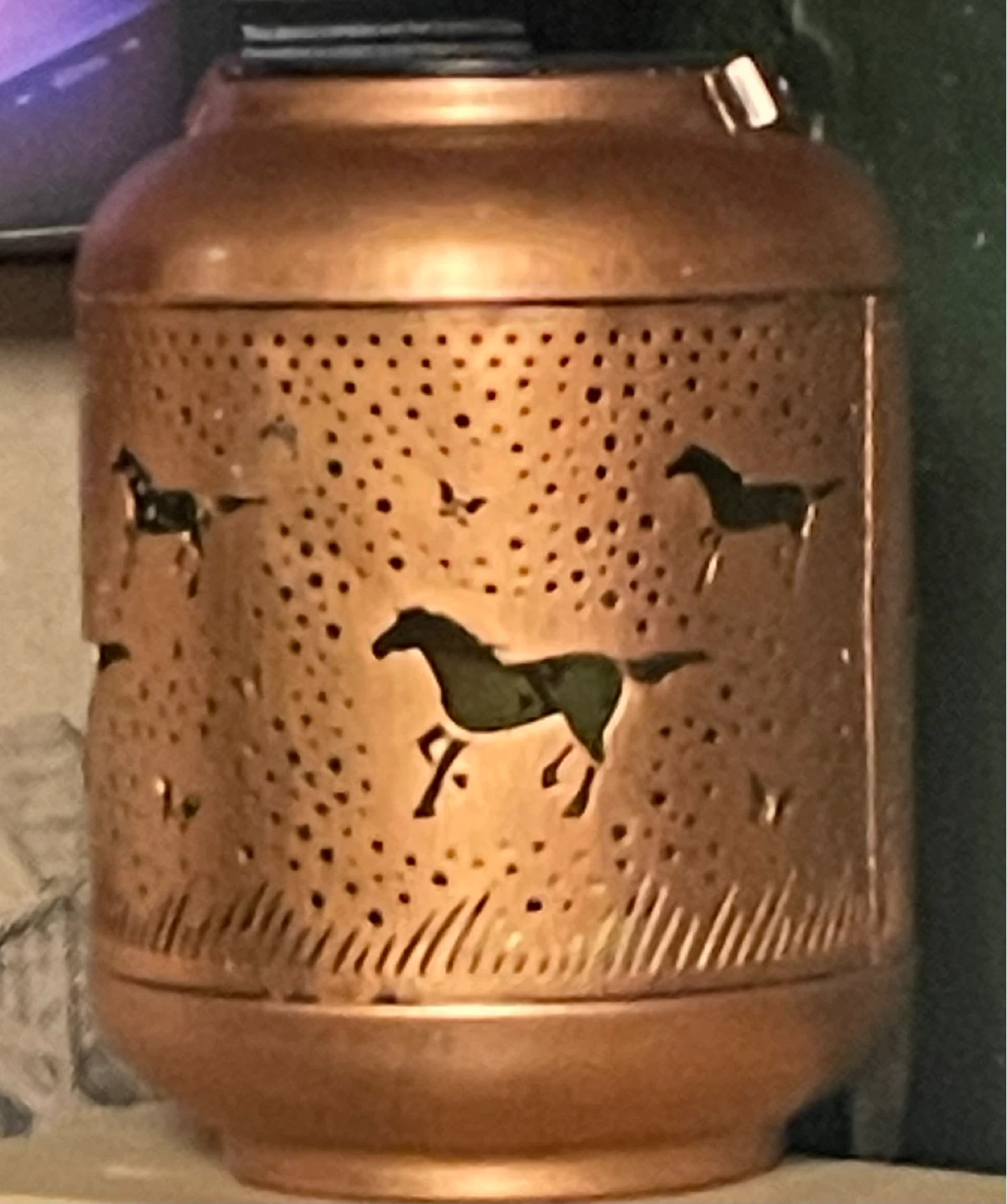 Copper Solar Lantern with Horse Design