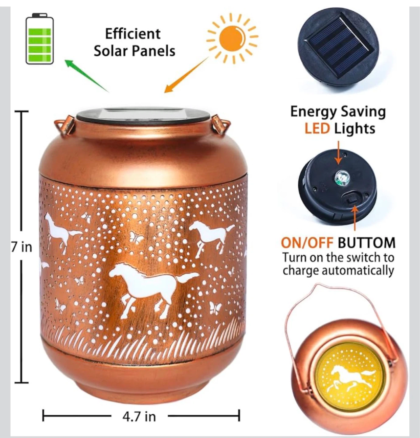 Copper Solar Lantern with Horse Design - photo 4