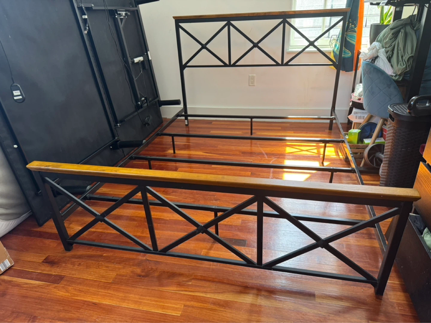 Industrial Style Queen Metal and Wood Bed Frame - photo 4
