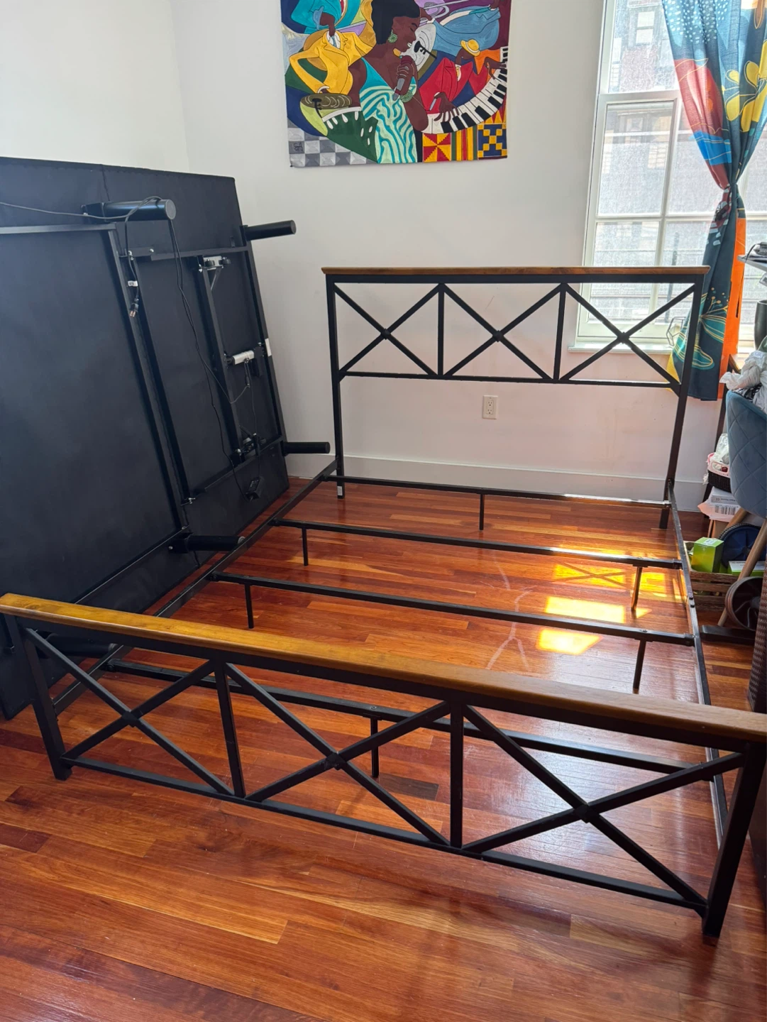 Industrial Style Queen Metal and Wood Bed Frame - photo 3