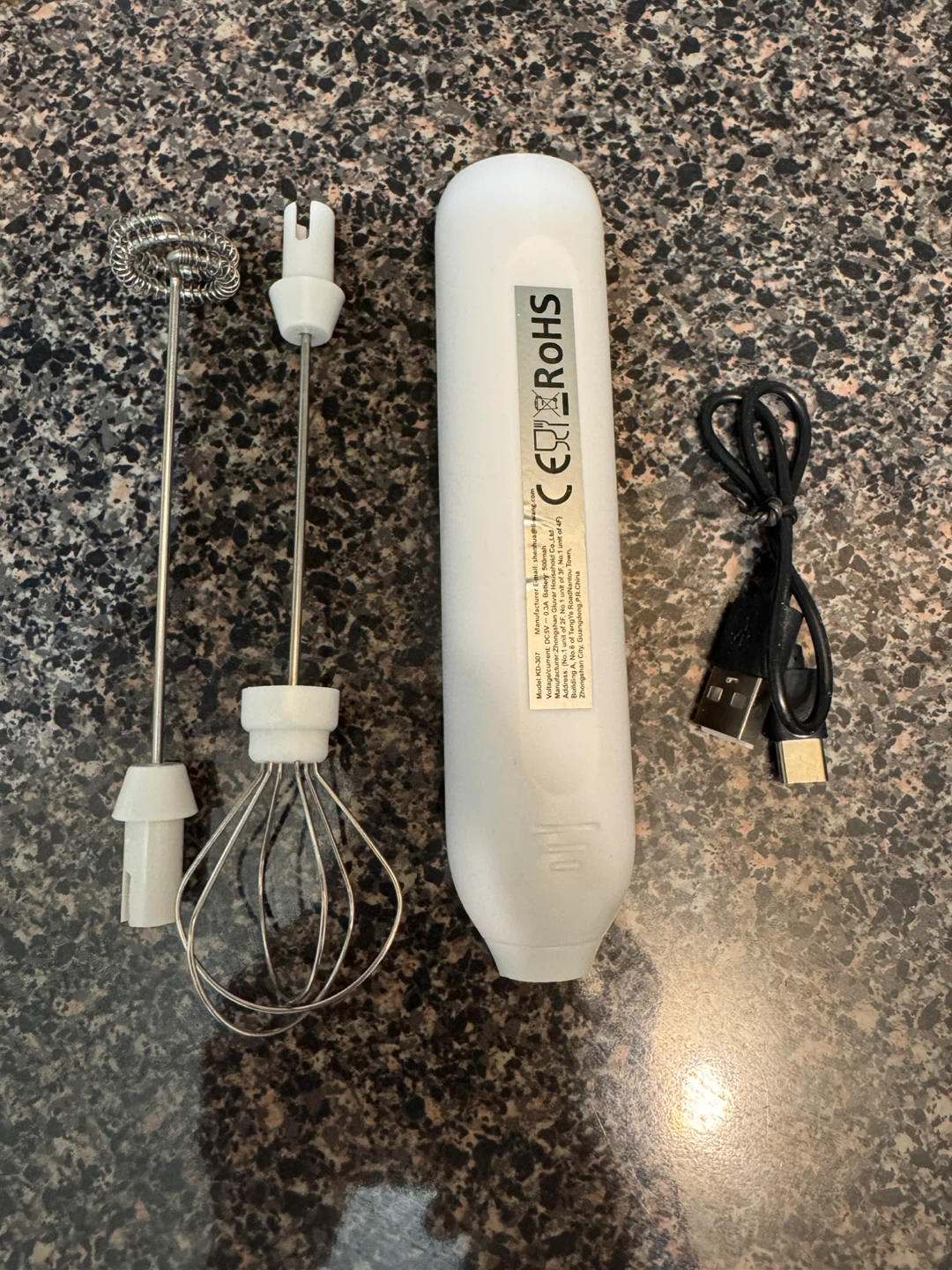 White Electric Milk Frother with USB Charging Cable - photo 2