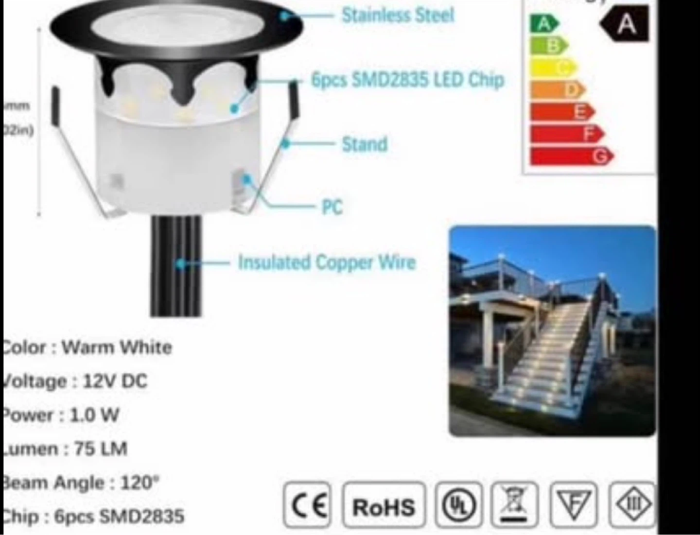 12 Pack Outdoor Deck Step Lights - Warm White LED - photo 5