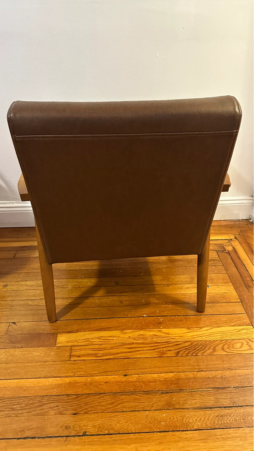 Brown Faux Leather Armchair with Wooden Frame - photo 2