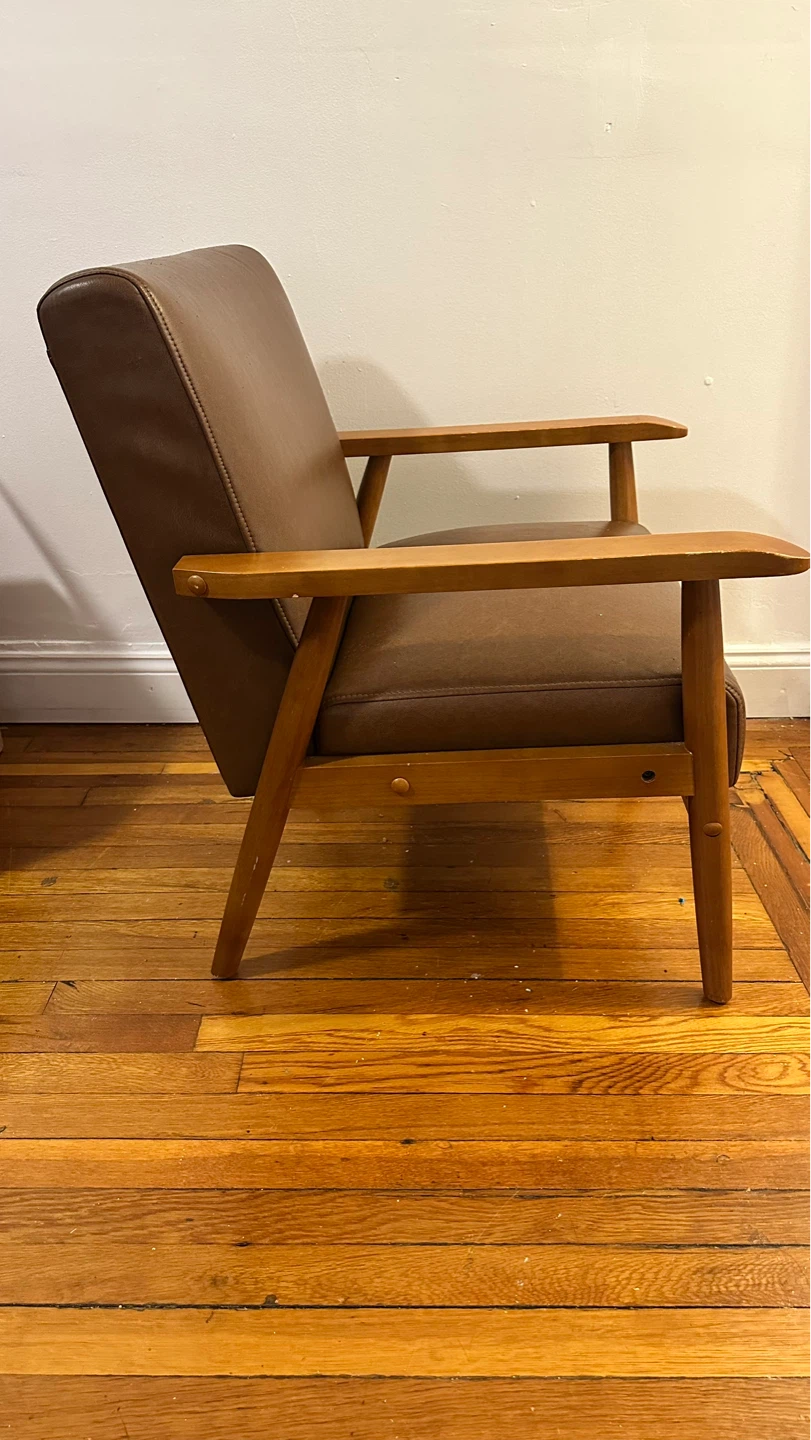 Brown Faux Leather Armchair with Wooden Frame - photo 3
