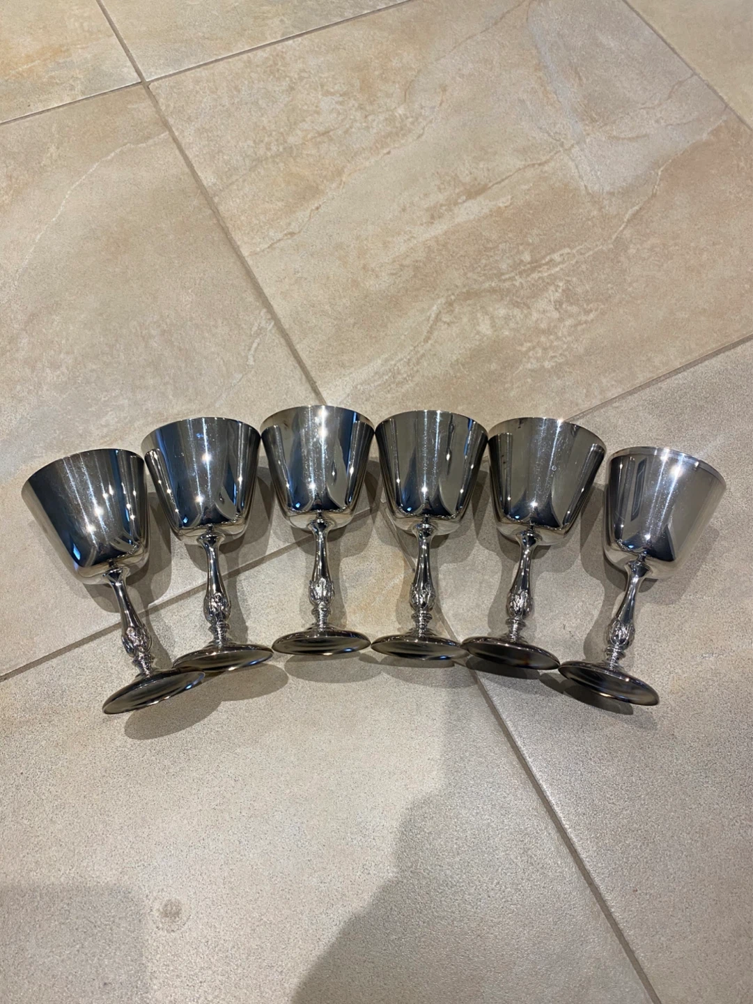 Set of 6 Silver Metal Goblets