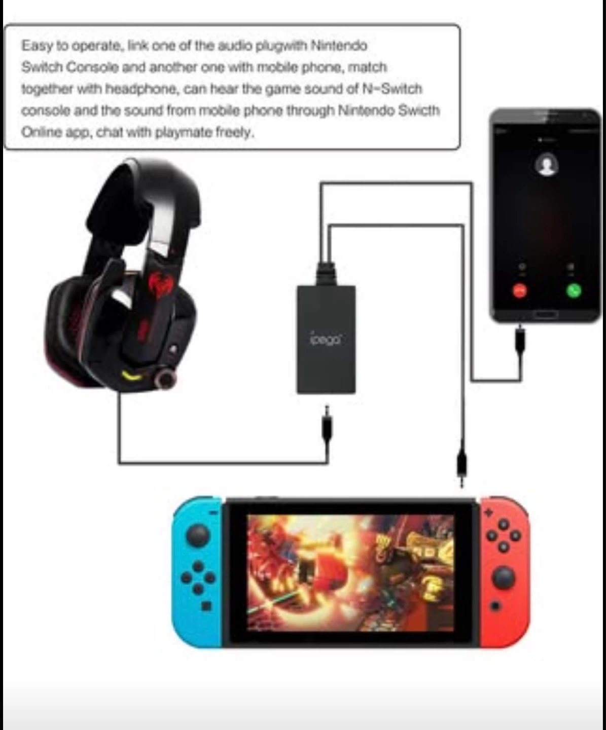 for Switch, 2 in 1 Audio Chat Adapter Compatible with Switch