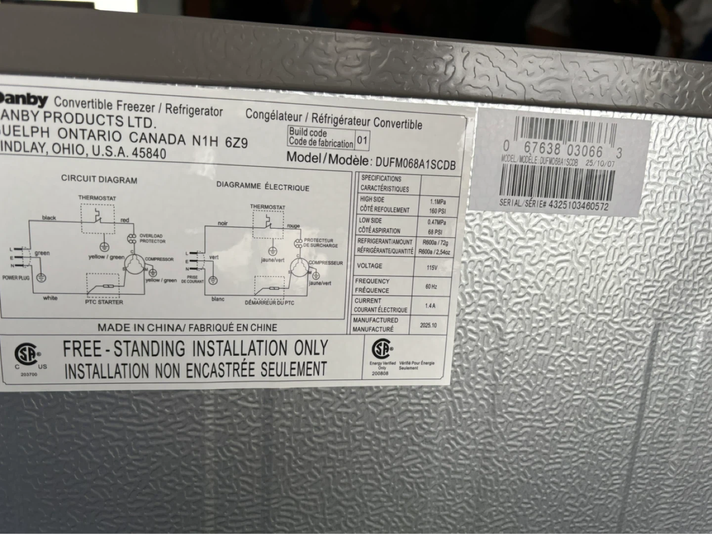 Danby Convertible Freezer/Refrigerator DUFM068A1SCD B - photo 3