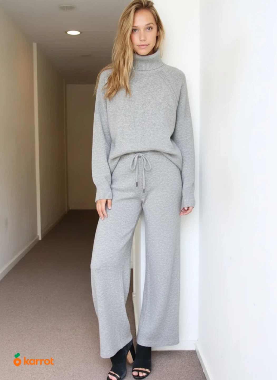 Grey Sweater and Wide-Leg Pants Set