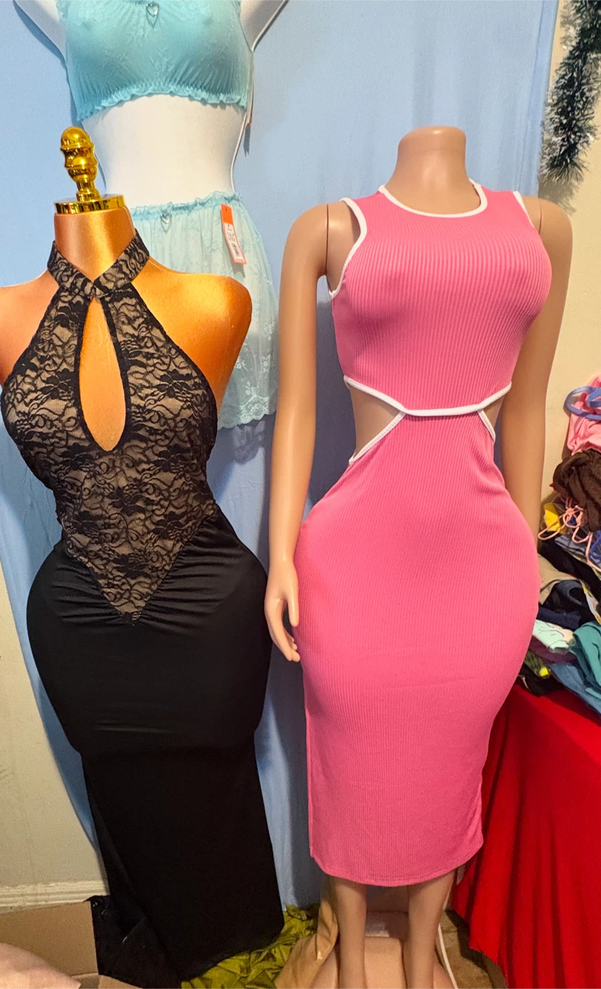 Pink Ribbed Cutout Midi Dress