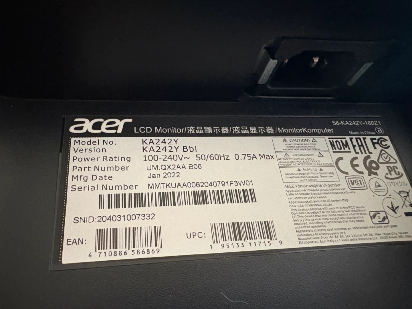 Acer KA242Y Bbi 24-inch LCD Monitor - photo 2